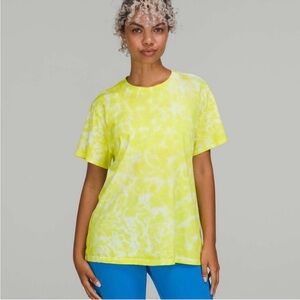 Lululemon Tie-Dye T-Shirt in highlighter yellow/green and white